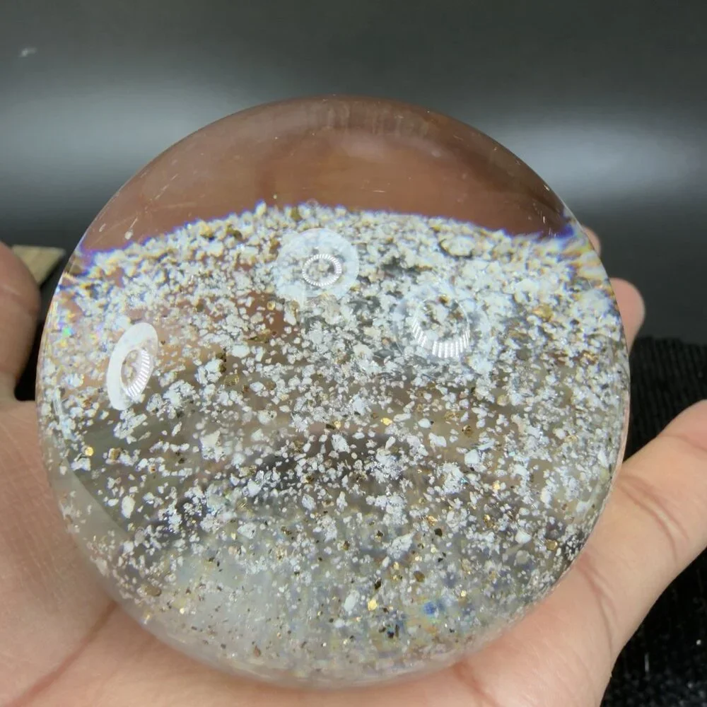 Hand Blown Italian Murano Art Glass Paperweight‎ Dome With Sparkles Center Glass